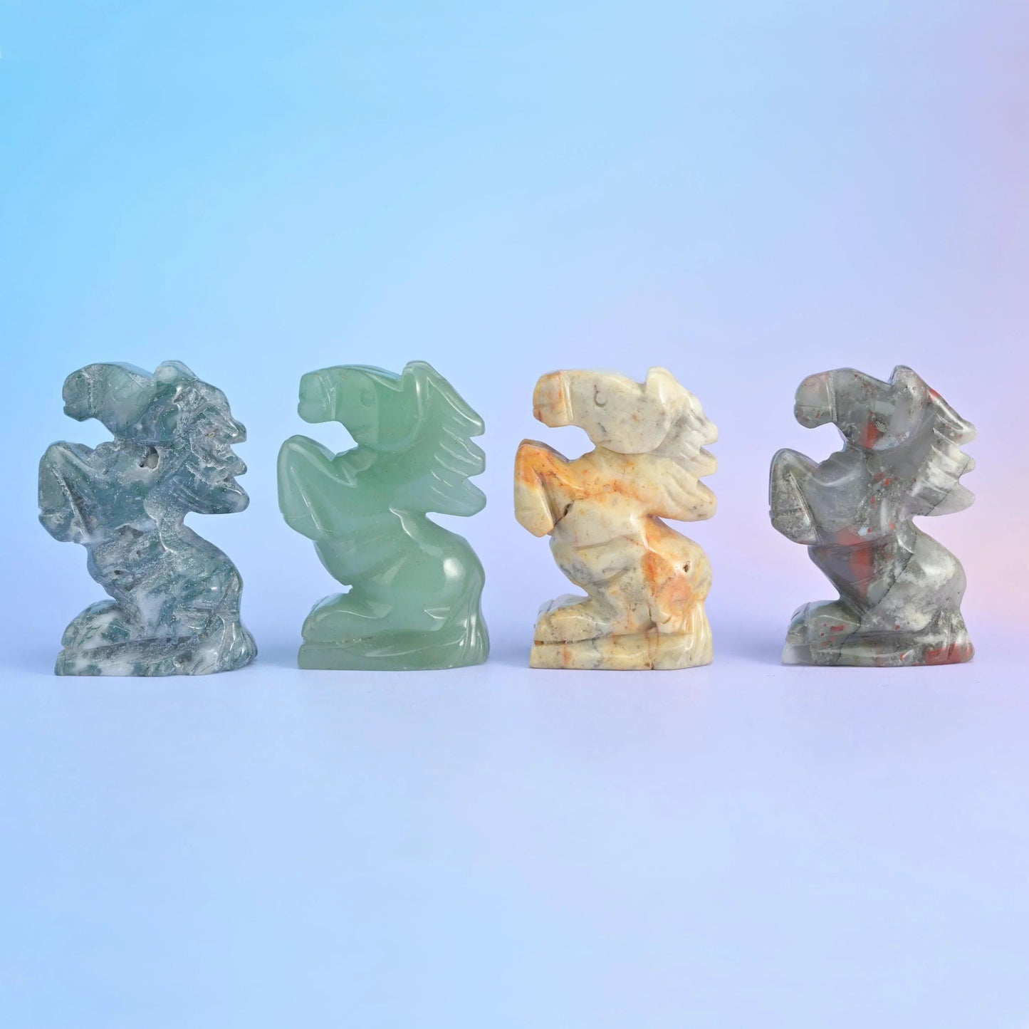 2 inch horse crystal carving with a rearing pose and swept-back mane, polished to a high shine