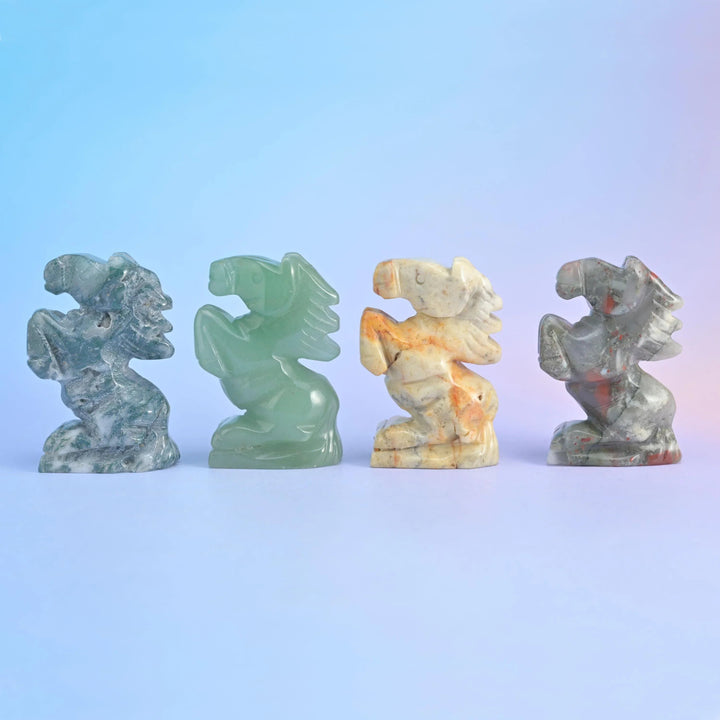 2 inch horse crystal carving with a rearing pose and swept-back mane, polished to a high shine
