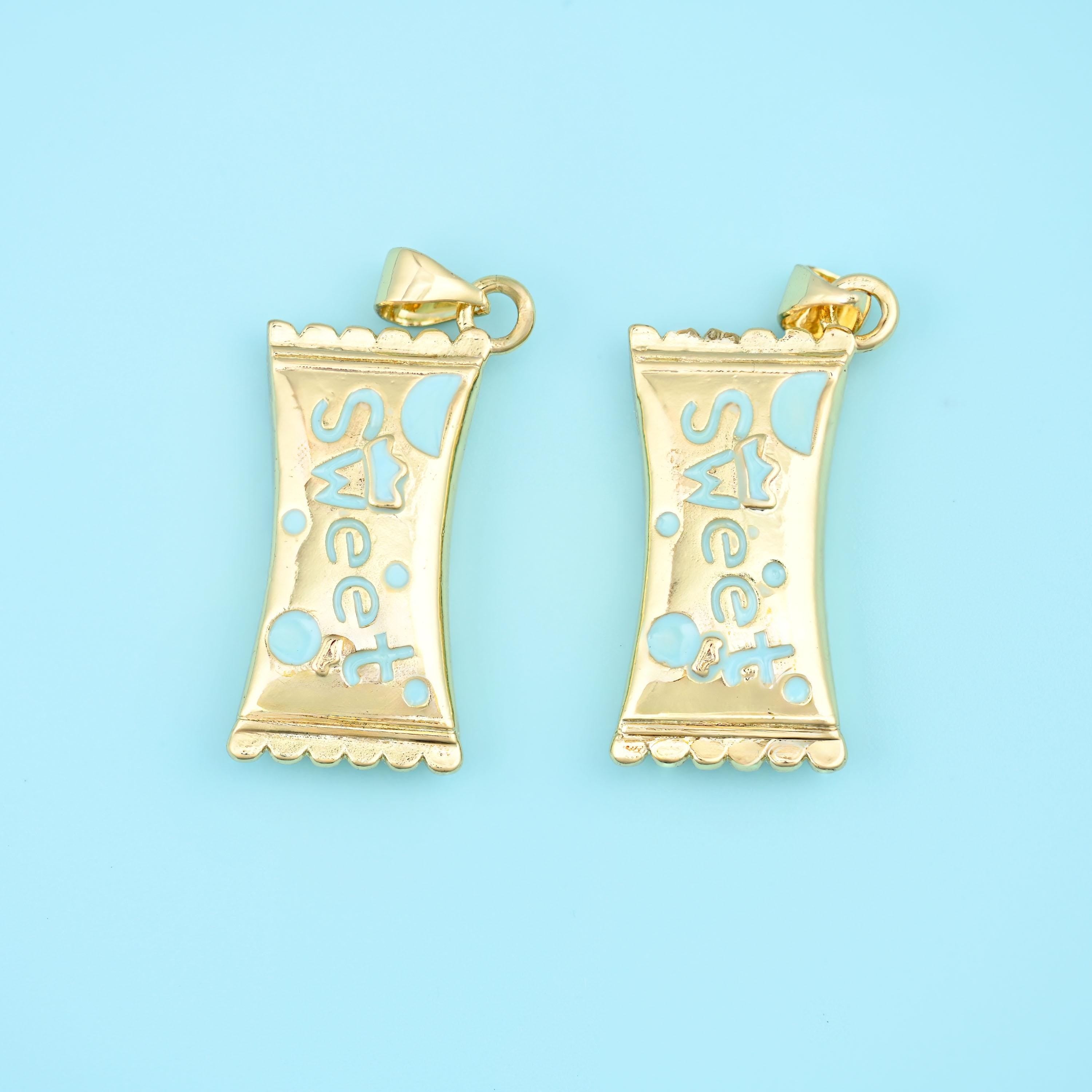 Enamel Sweet Candy Wrapper Charm 18K Gold Filled 27x14.6mm