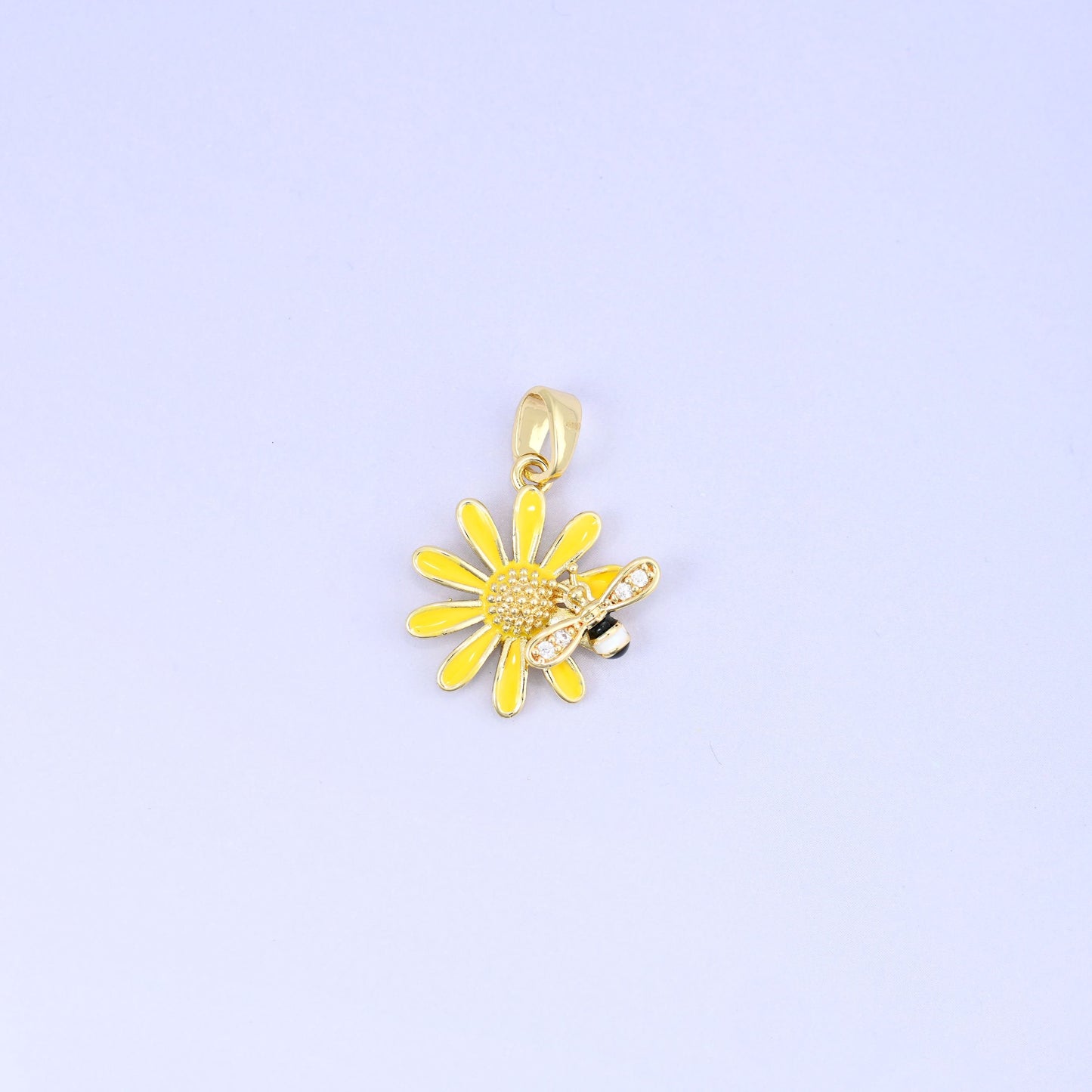 18K Gold Plated Brass Sunflower Bee Charm Pendant