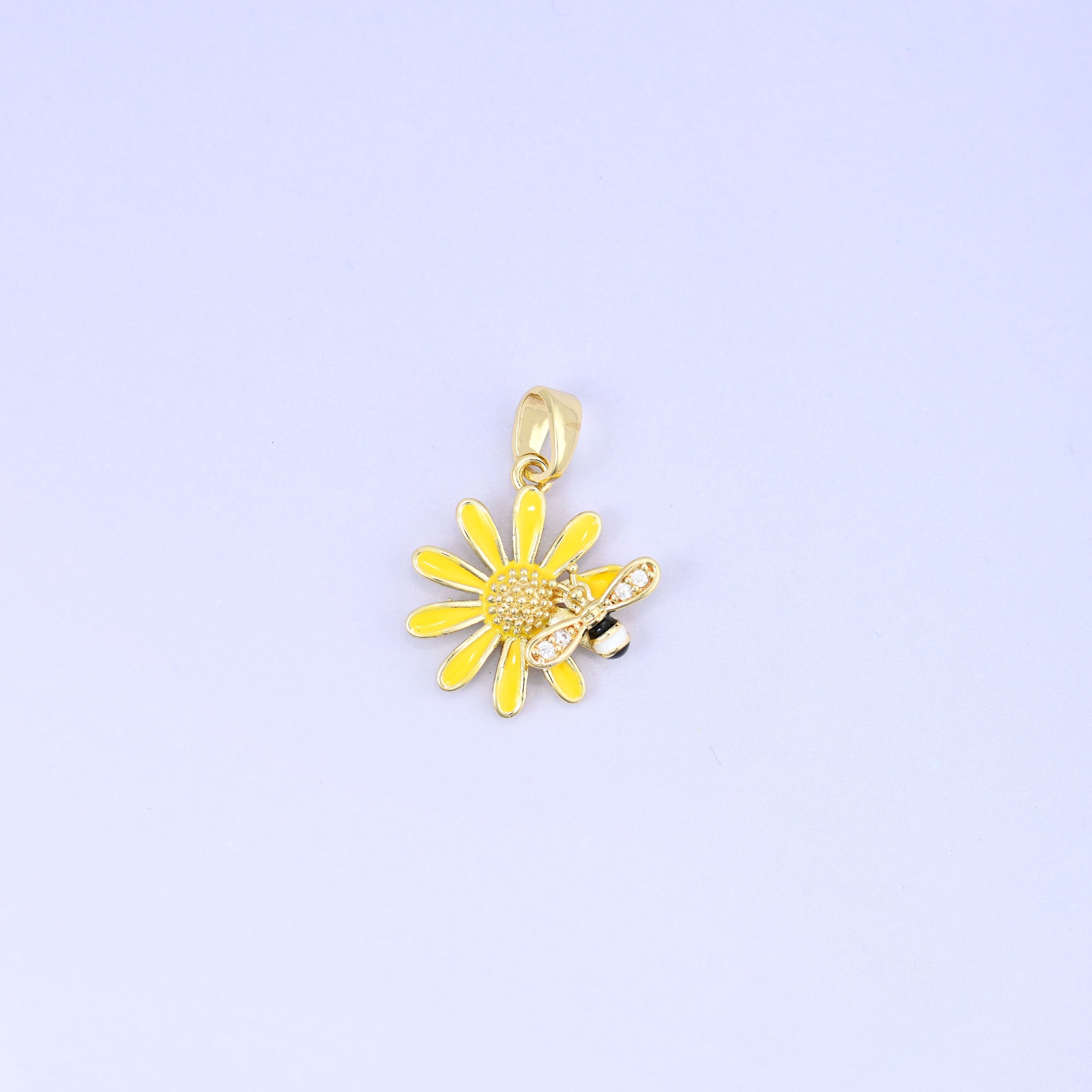 18K Gold Plated Brass Sunflower Bee Charm Pendant