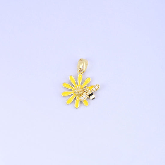 18K Gold Plated Brass Sunflower Bee Charm Pendant