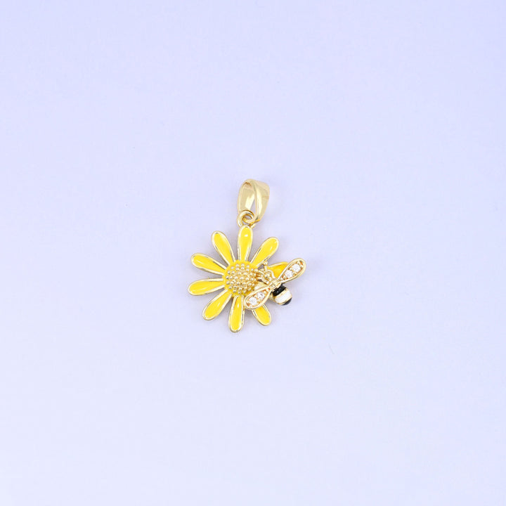 18K Gold Plated Brass Sunflower Bee Charm Pendant