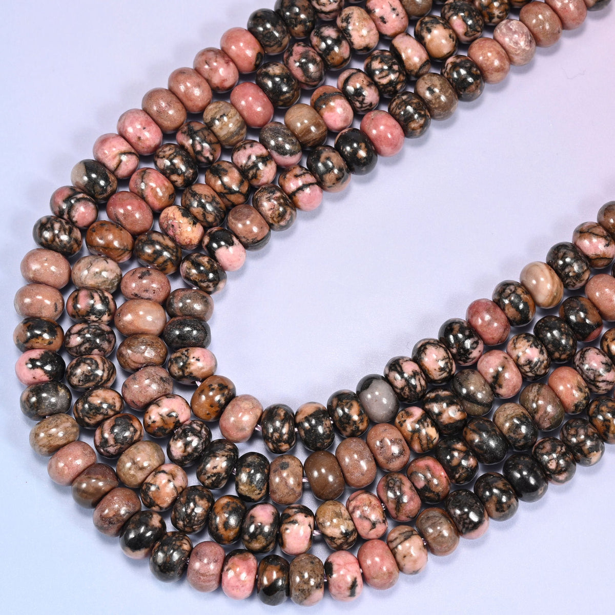 Natural Rhodonite Rondelle Beads, 15 inch strand.