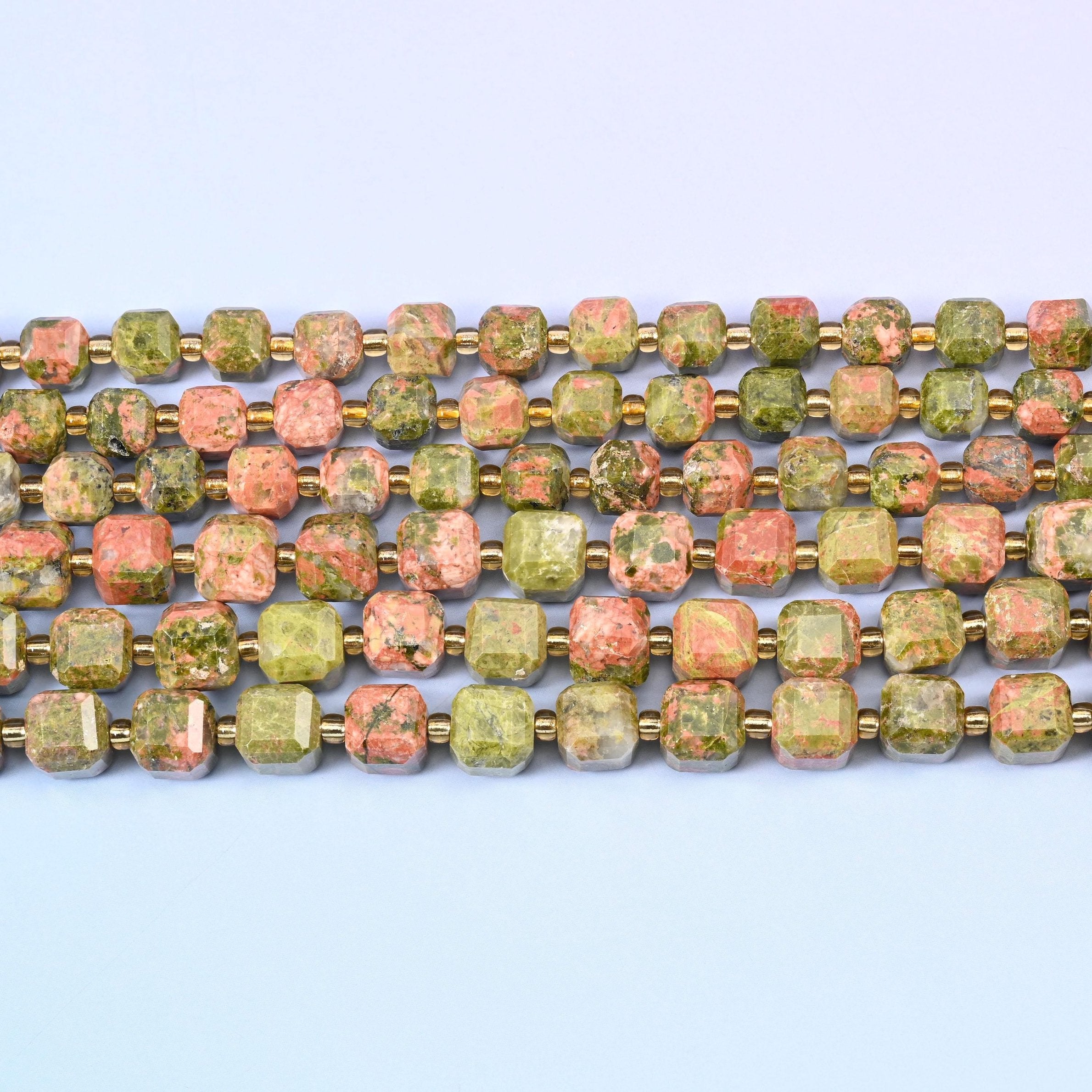 Unakite Faceted Cube Beads