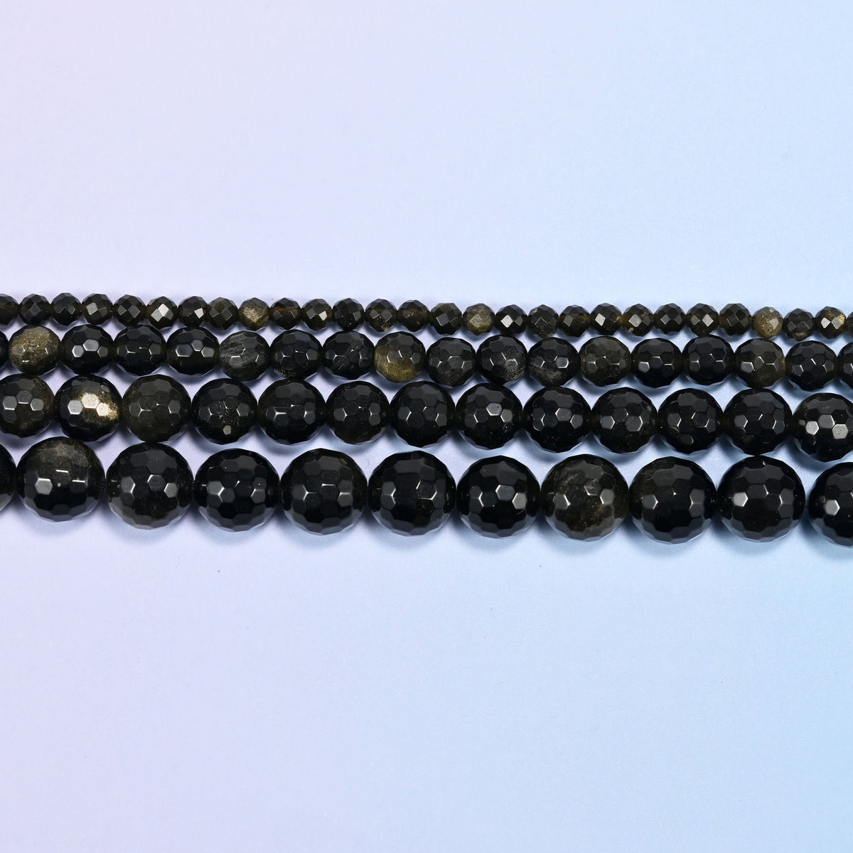Gold Obsidian Faceted Round Beads in near-black with olive bronze-gold sheen
