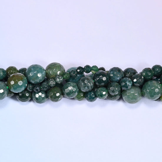 Moss Agate Faceted Round Beads 4mm 6mm 8mm 10mm Jewelry Making 15 Inch Strand