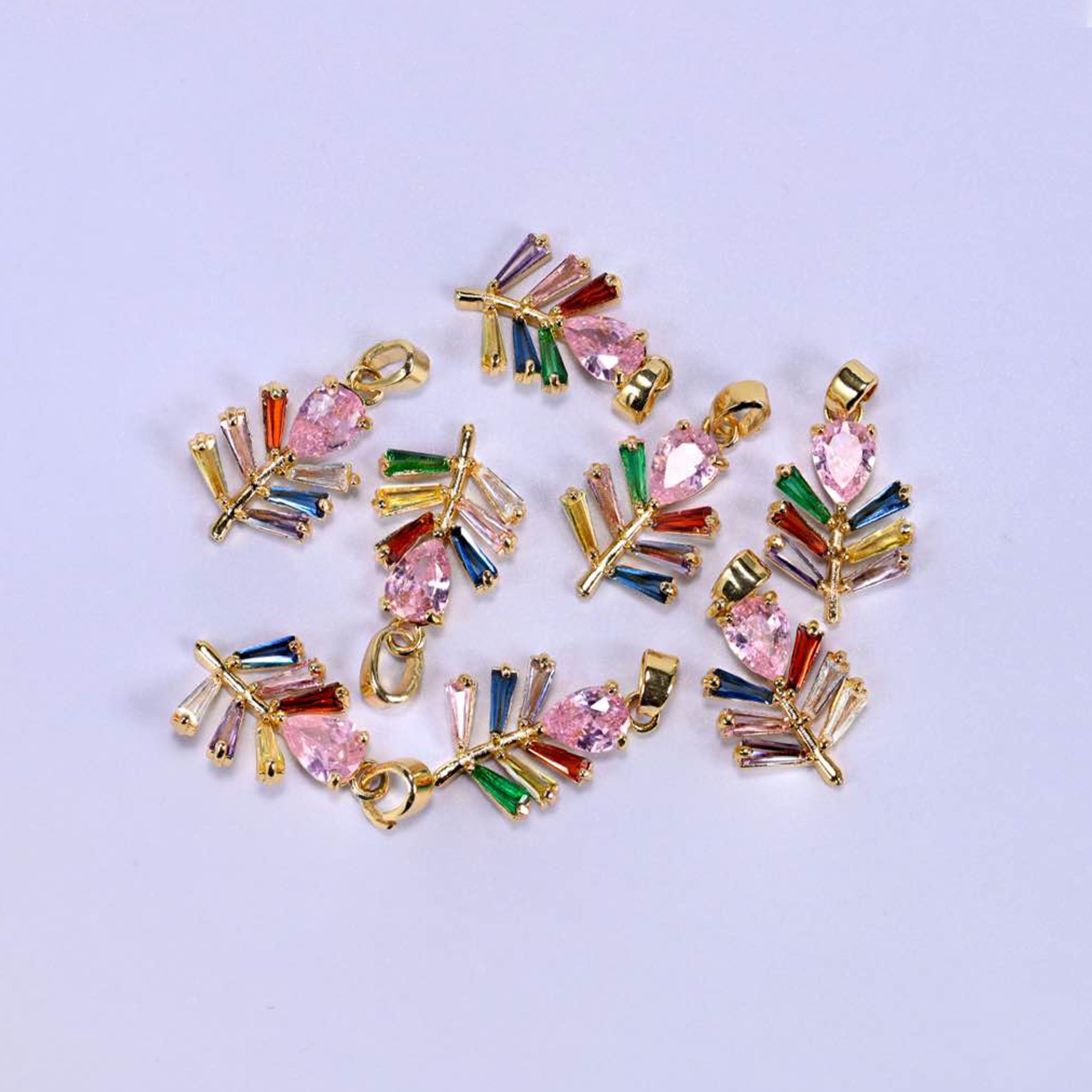 Multicolor Leaf Zircon Charms in multicolor zircon