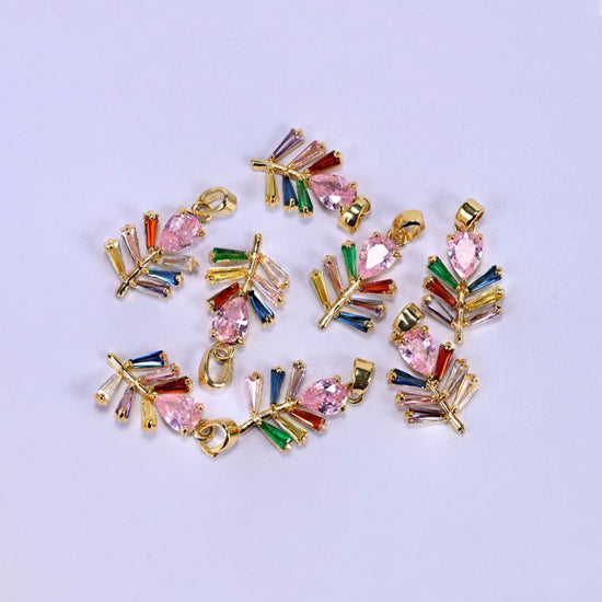 Multicolor Leaf Zircon Charms in multicolor zircon