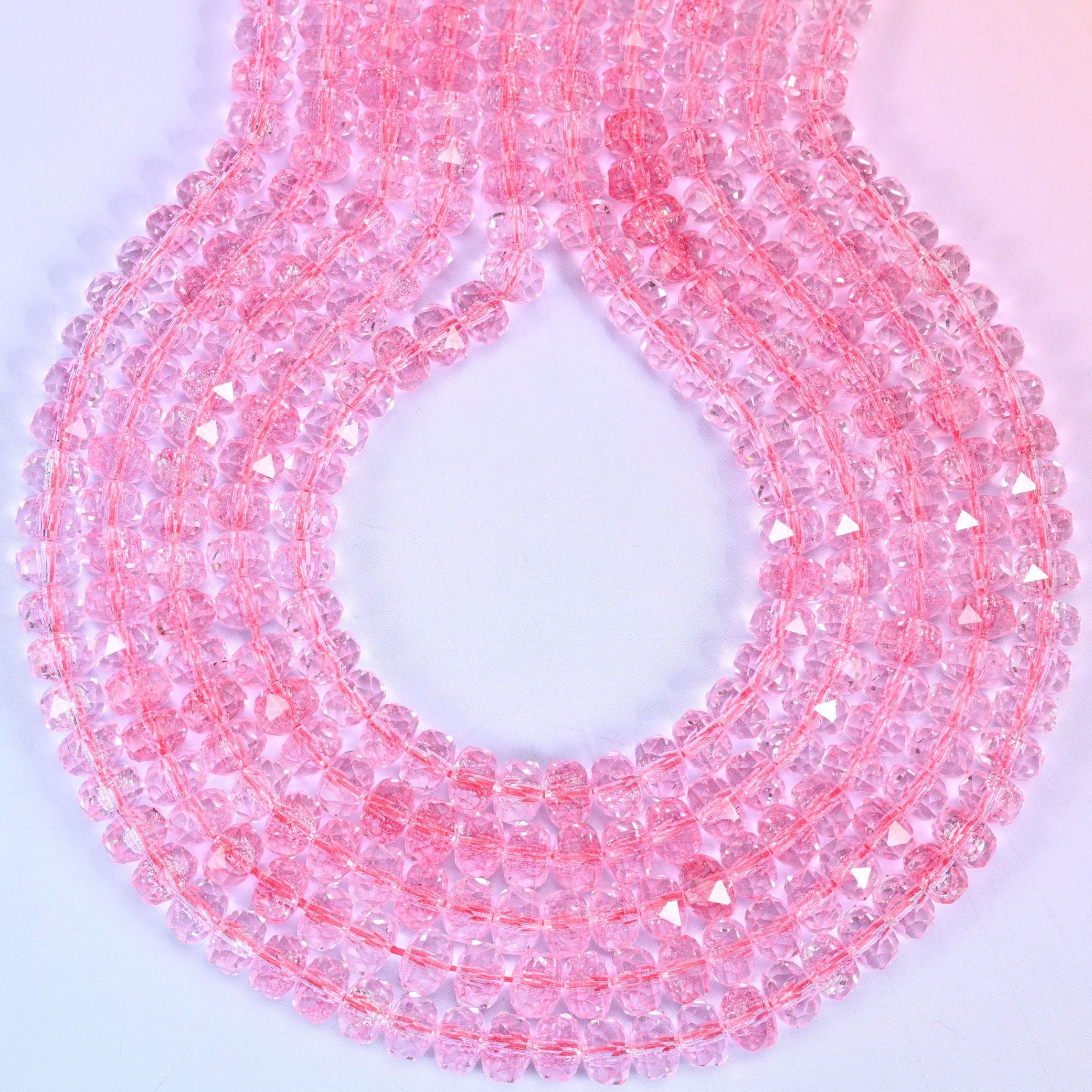 Transparent Pink Faceted Rondelle Glass Beads, hole approximately 1.2mm