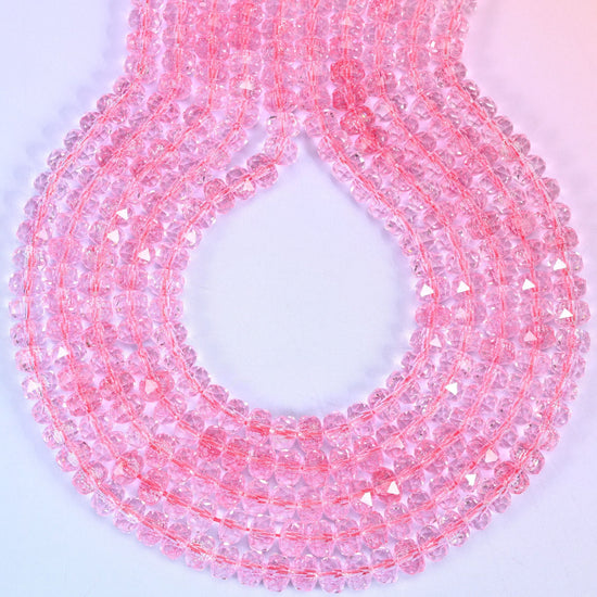 Transparent Pink Faceted Rondelle Glass Beads, hole approximately 1.2mm