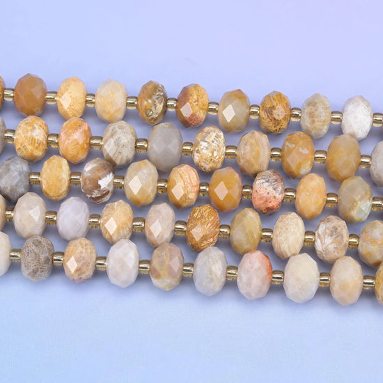 Fossil Coral faceted rondelle beads, hole approximately 1.0mm