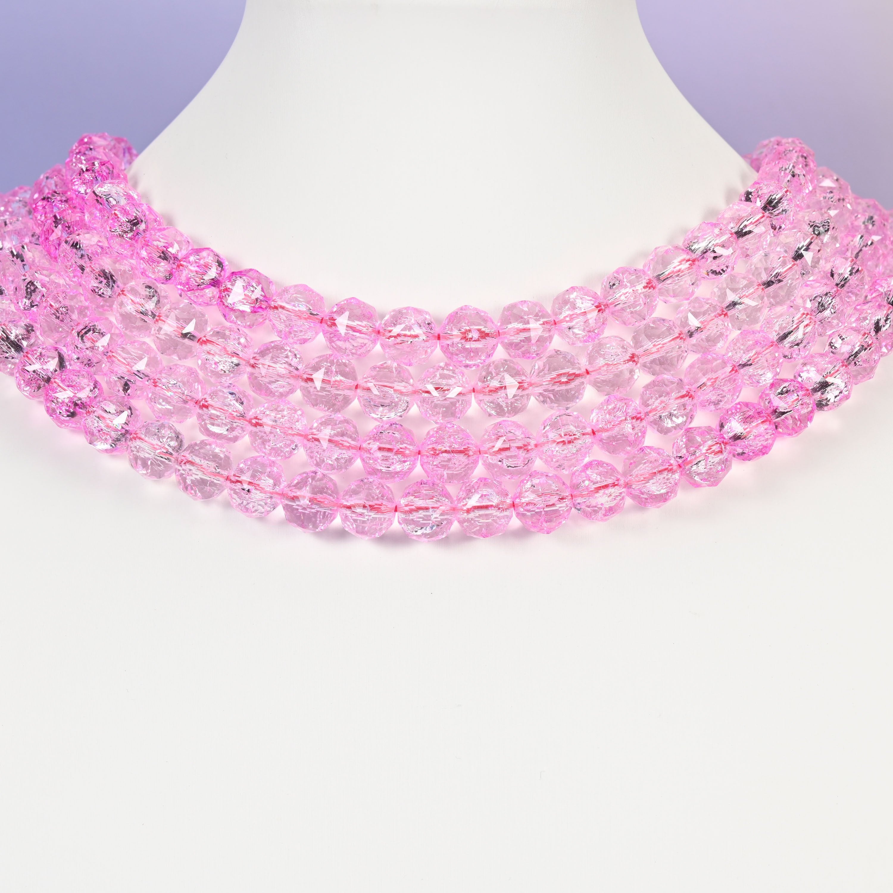 Pink glass beads, faceted round, 10mm