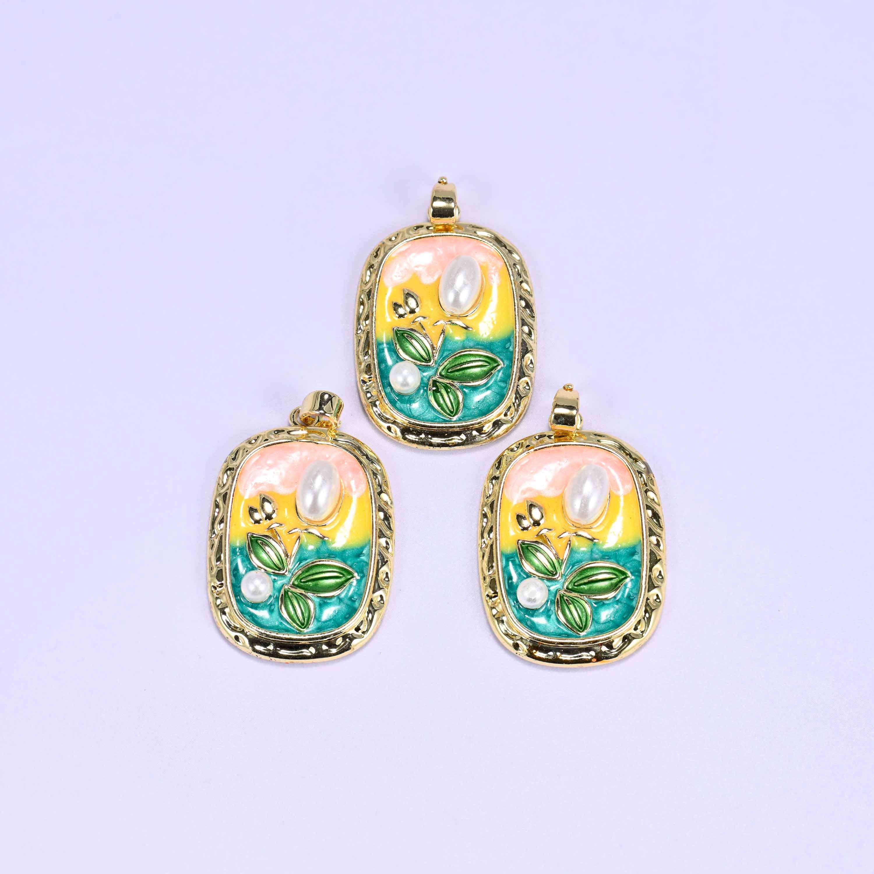 Enamel Rectangular Tulip Charms: 18K Gold Filled Pendants, Jewelry Making Supply