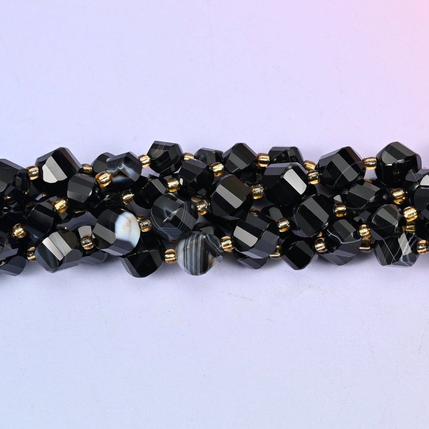 Dyed Black Strip Agate Faceted Spiral Twist Beads, 8mm approximately 38 beads / 10mm approximately 31 beads