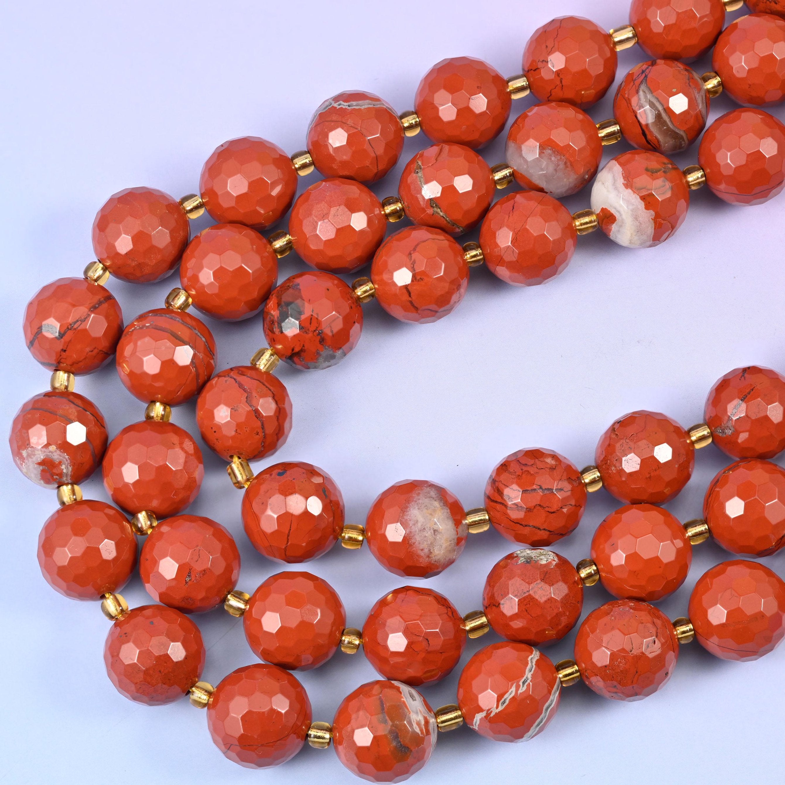 Flower Red Jasper Faceted Round Beads, hole approximately 1.5mm