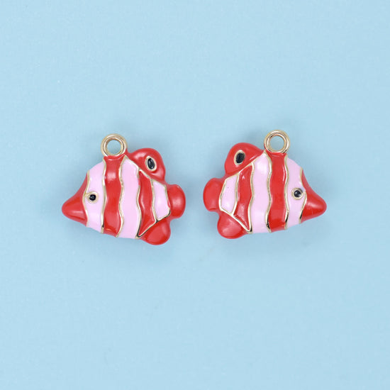 Tropical fish charm, brass, 18K gold filled, 16 x 15mm