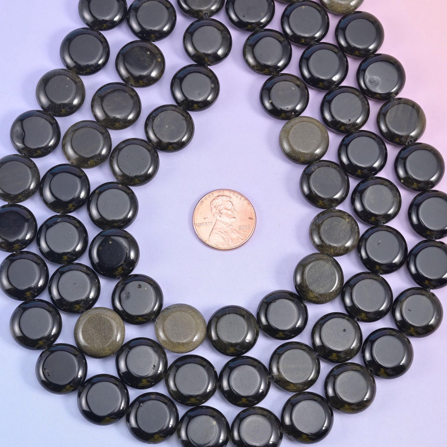 Natural Gold Obsidian smooth coin beads for necklaces and bracelets