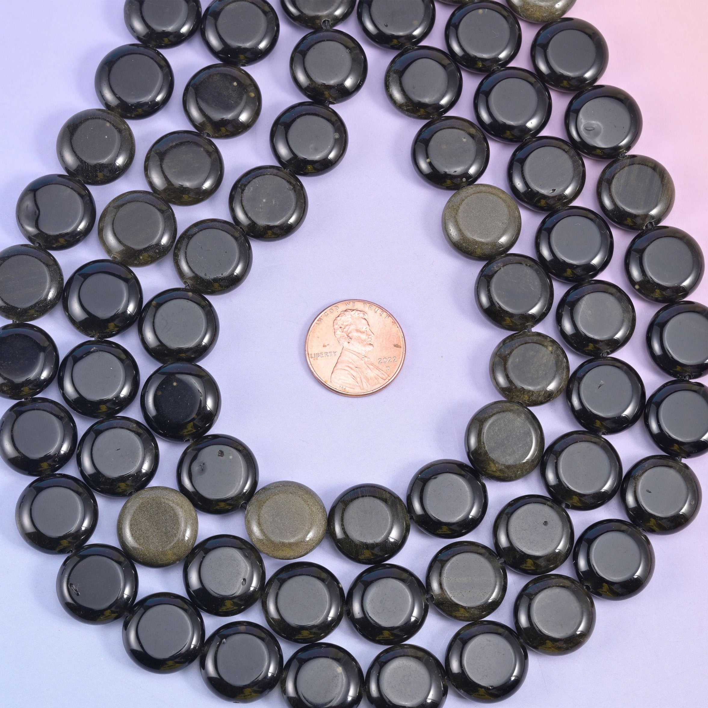 Natural Gold Obsidian smooth coin beads for necklaces and bracelets
