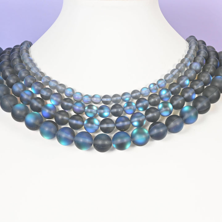 Mystic Aura matte gray glass beads, round, 6mm to 12mm