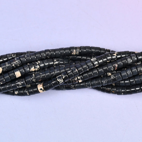 Black Sea Sediment Jasper Smooth Heishi Disc Beads: Jewelry Making Supply, 15.5 Inch Strand