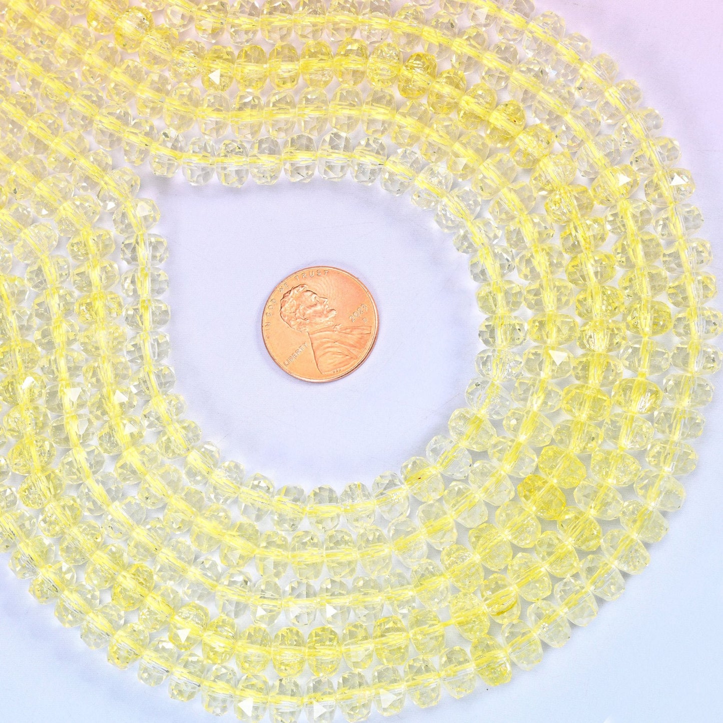 Transparent Yellow Faceted Rondelle Glass Beads, approximately 82 beads per strand