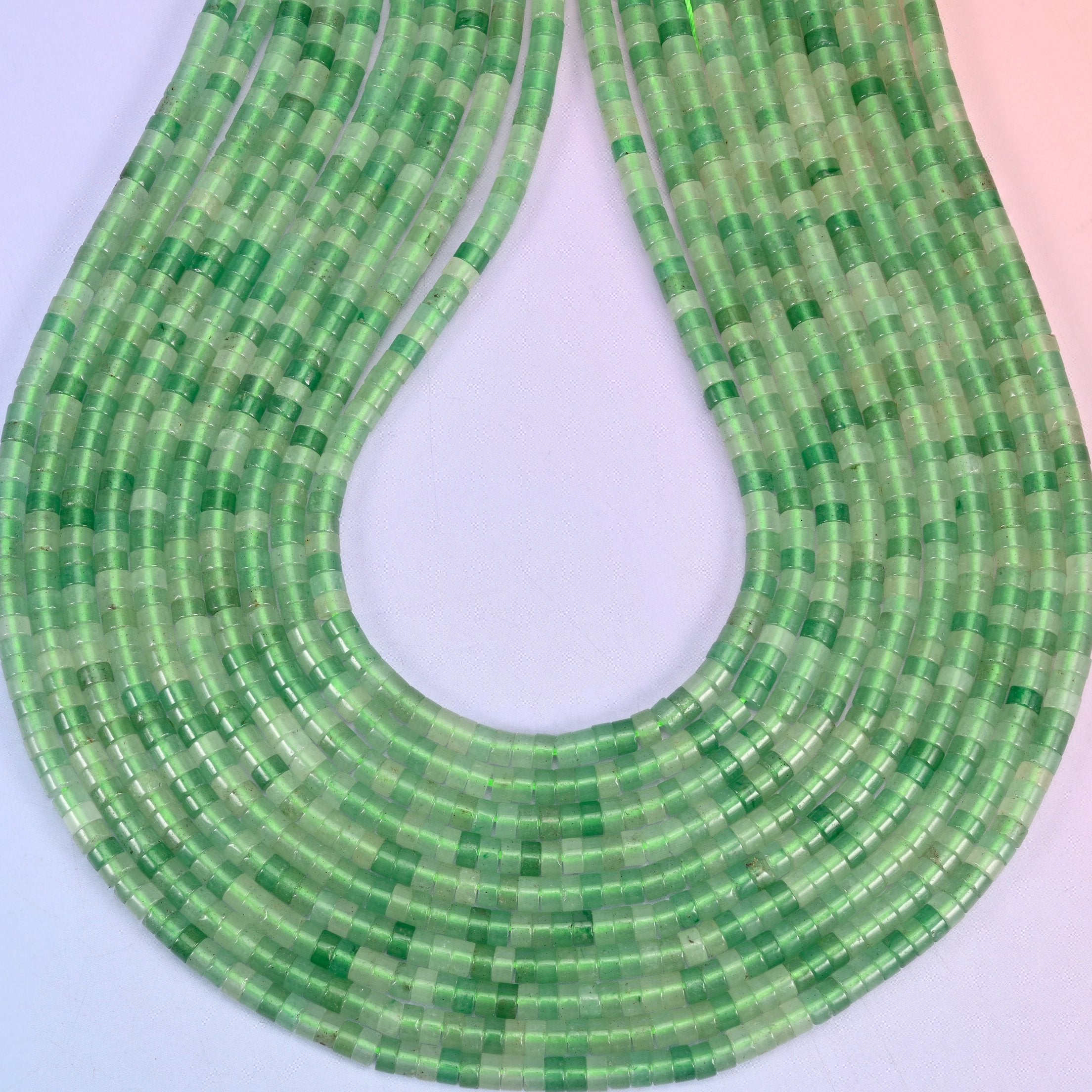 Green Aventurine Smooth Heishi Disc Beads, hole 1.0mm