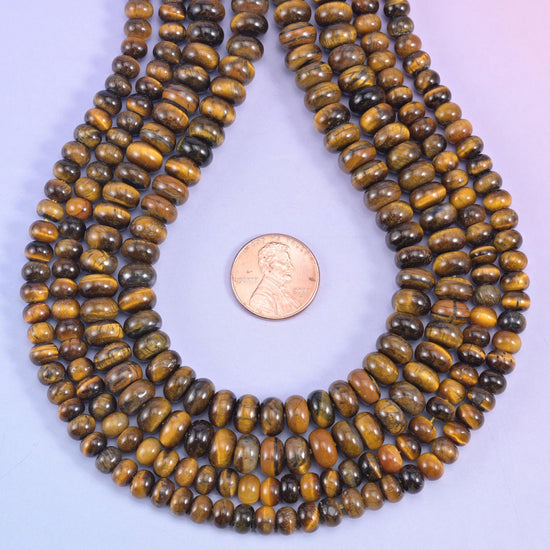 Natural Tiger Eye smooth rondelle beads for bracelets, necklaces, and earrings