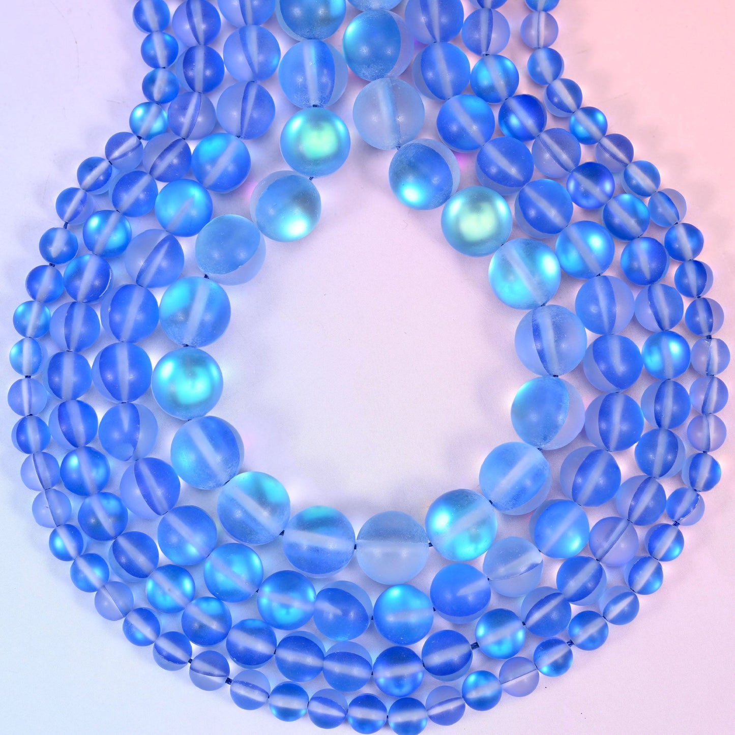 Mystic Aura Matte Blue Round Glass Beads, hole approximately 1.0mm