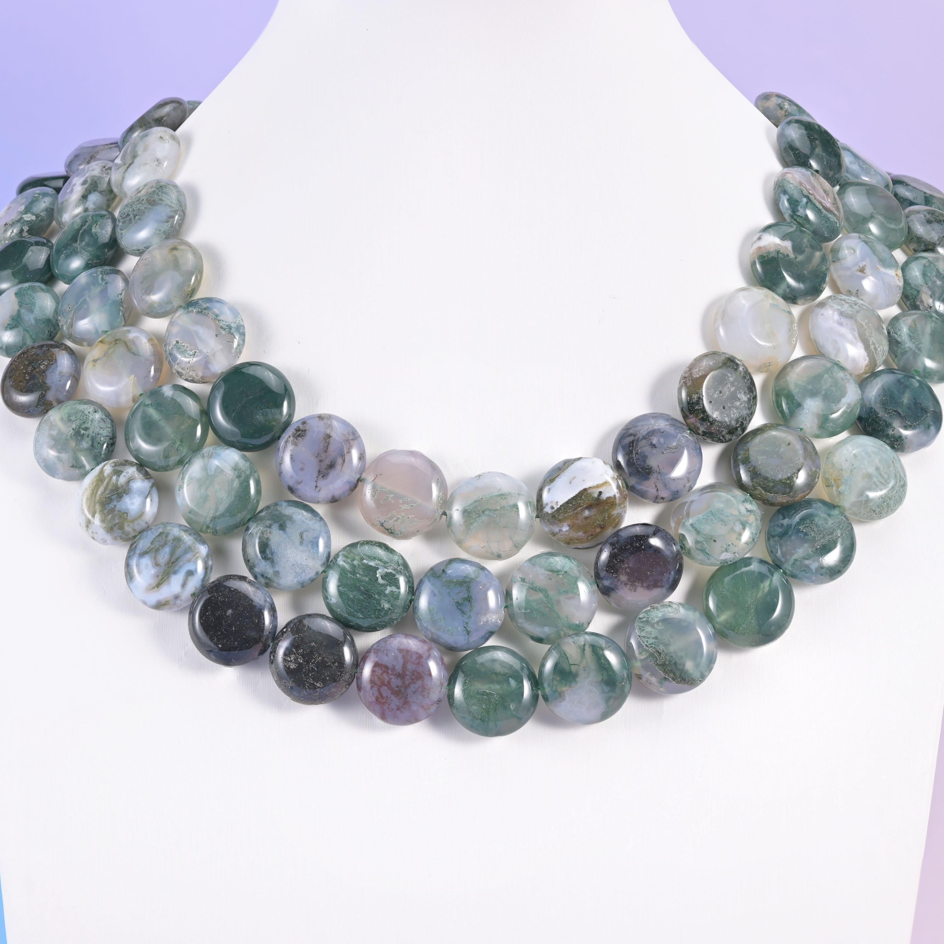 Moss Agate beads, coin shape, 15mm