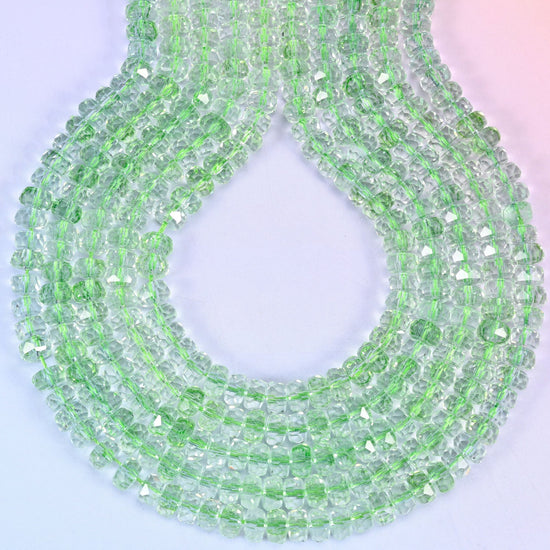 Transparent Green Faceted Rondelle Glass Beads
