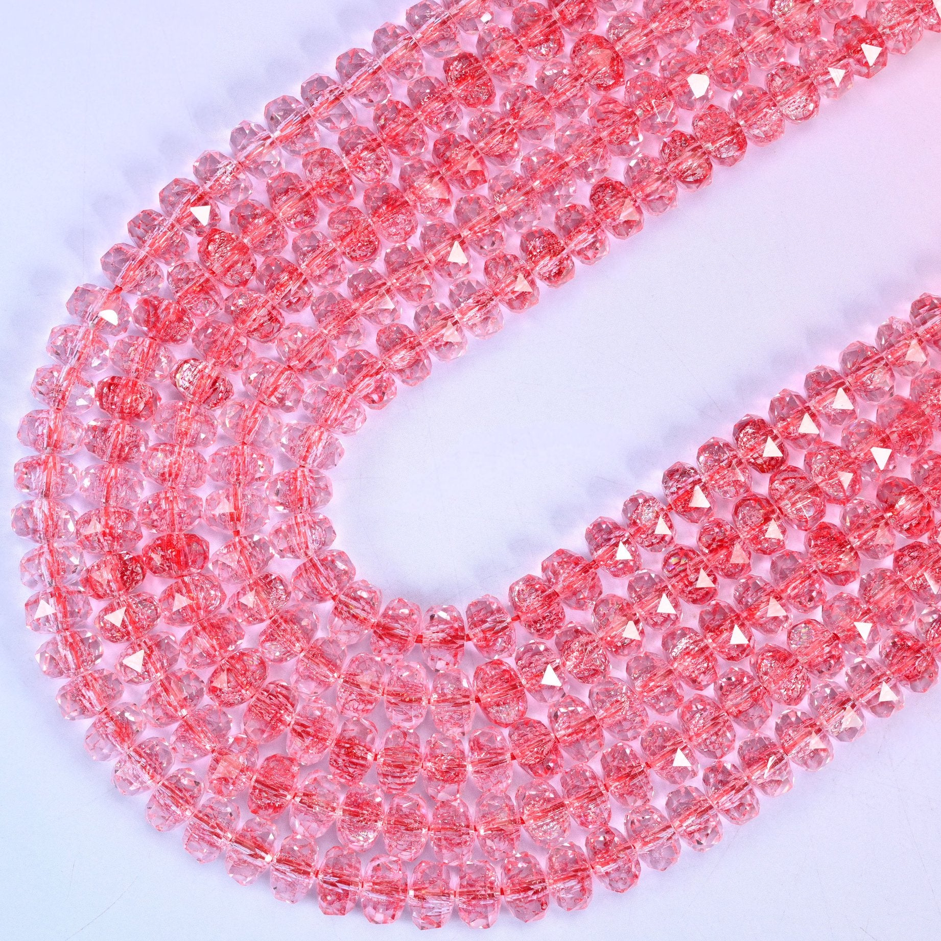Transparent Red Faceted Rondelle Glass Beads: Size 5x8mm, Jewelry Making Supply