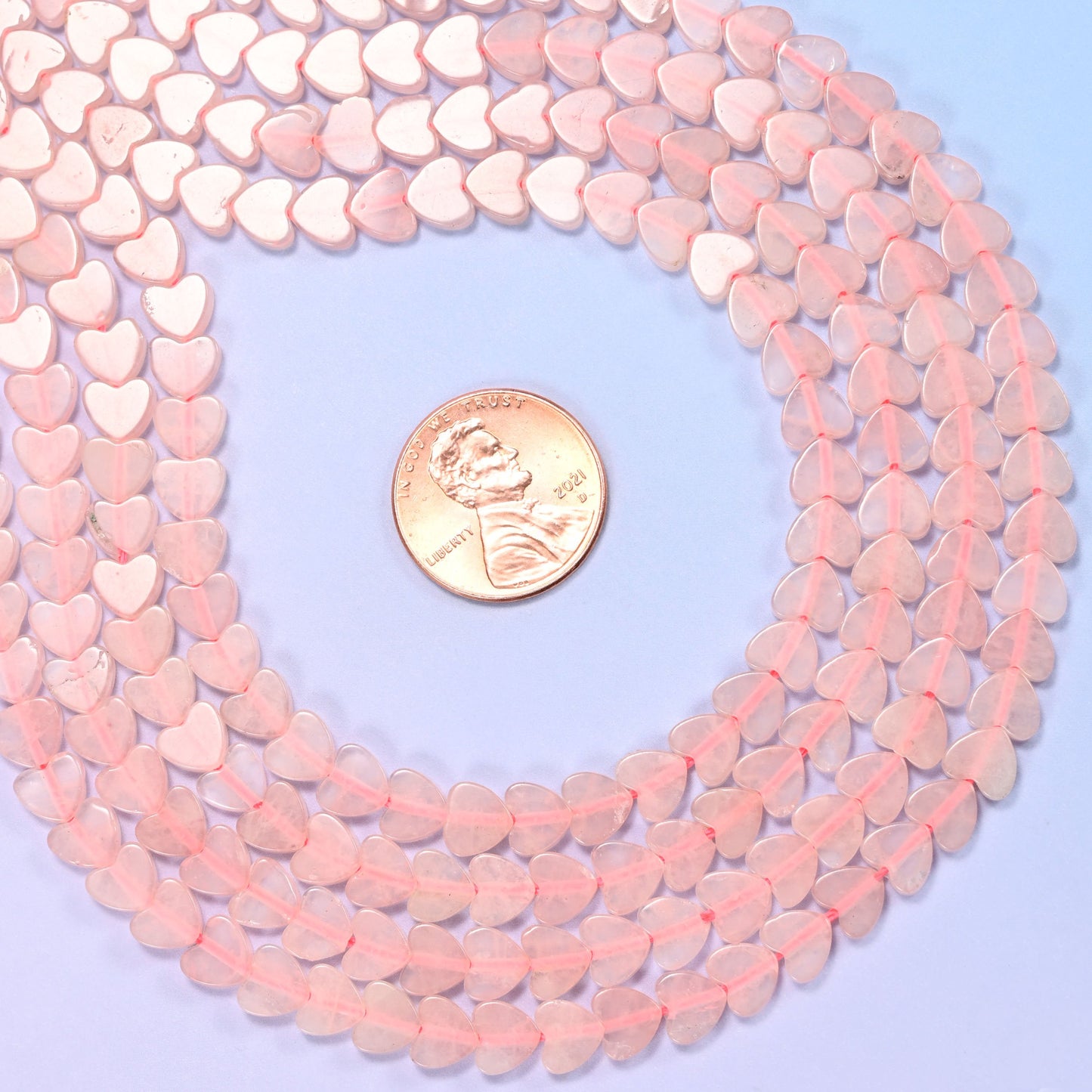 Rose Quartz Flat Heart Beads, approximately 68 beads per strand