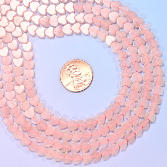 Rose Quartz Flat Heart Beads, approximately 68 beads per strand