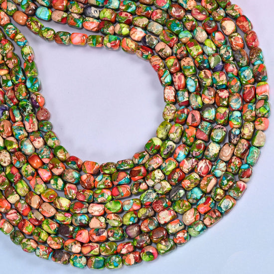 Green Dyed Sea Sediment Jasper Nugget Beads, center-drilled, polished finish