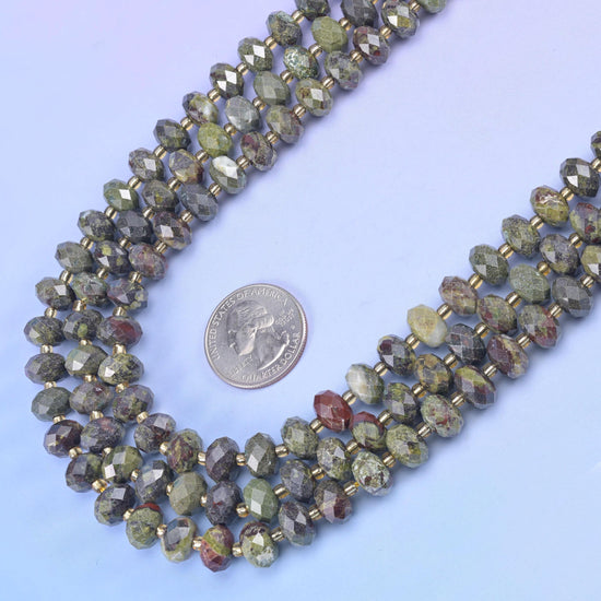 Dragon Bloodstone Faceted Rondelle Beads in mossy olive and brick red