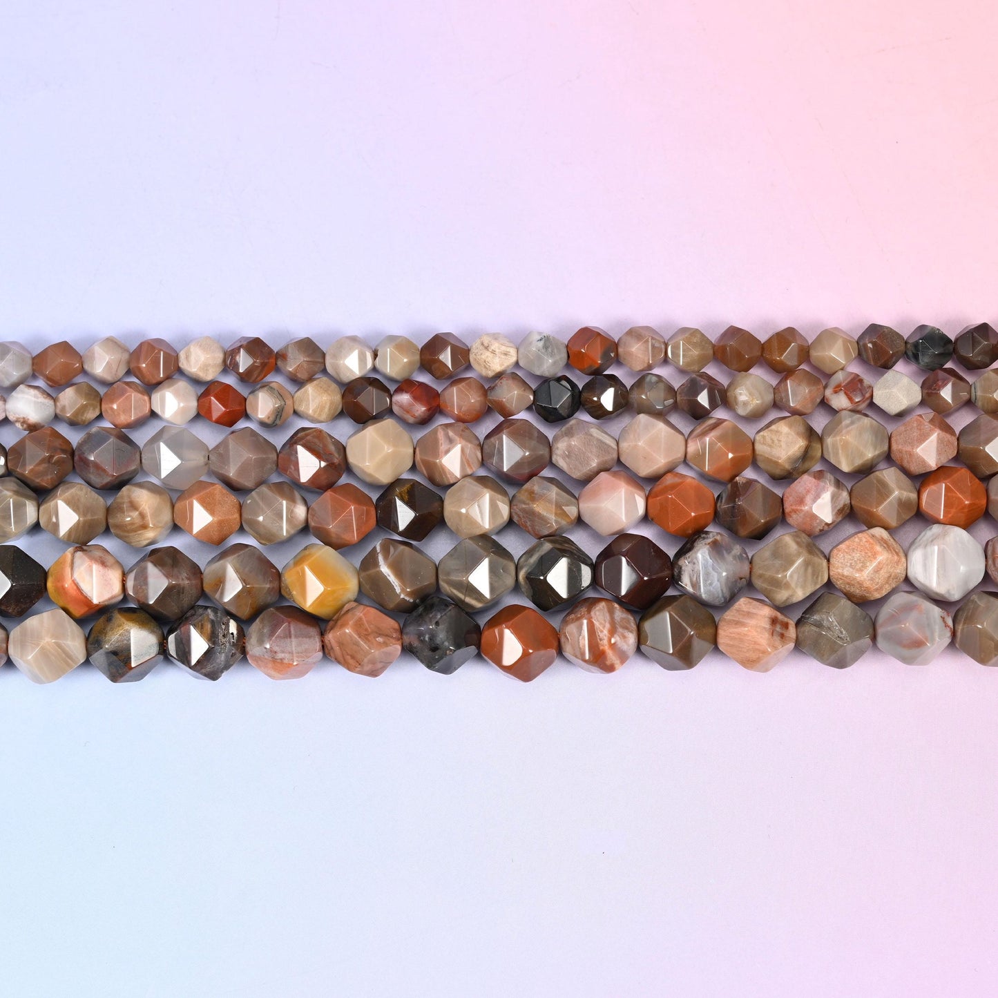 Petrified Wood in warm taupe, cream, rust and chocolate showing natural grain