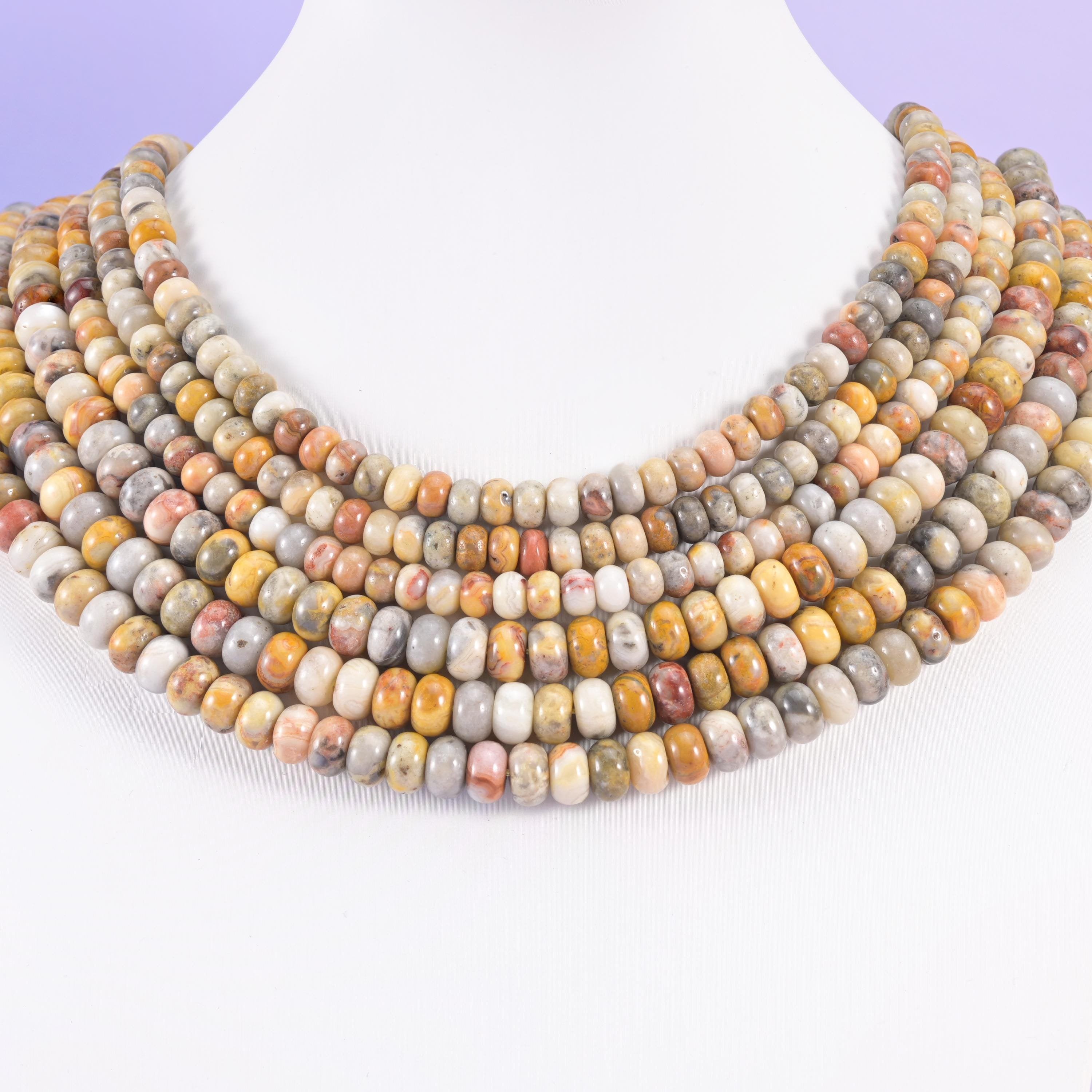 Crazy Lace Agate beads, rondelle shape, 4x6mm and 5x8mm