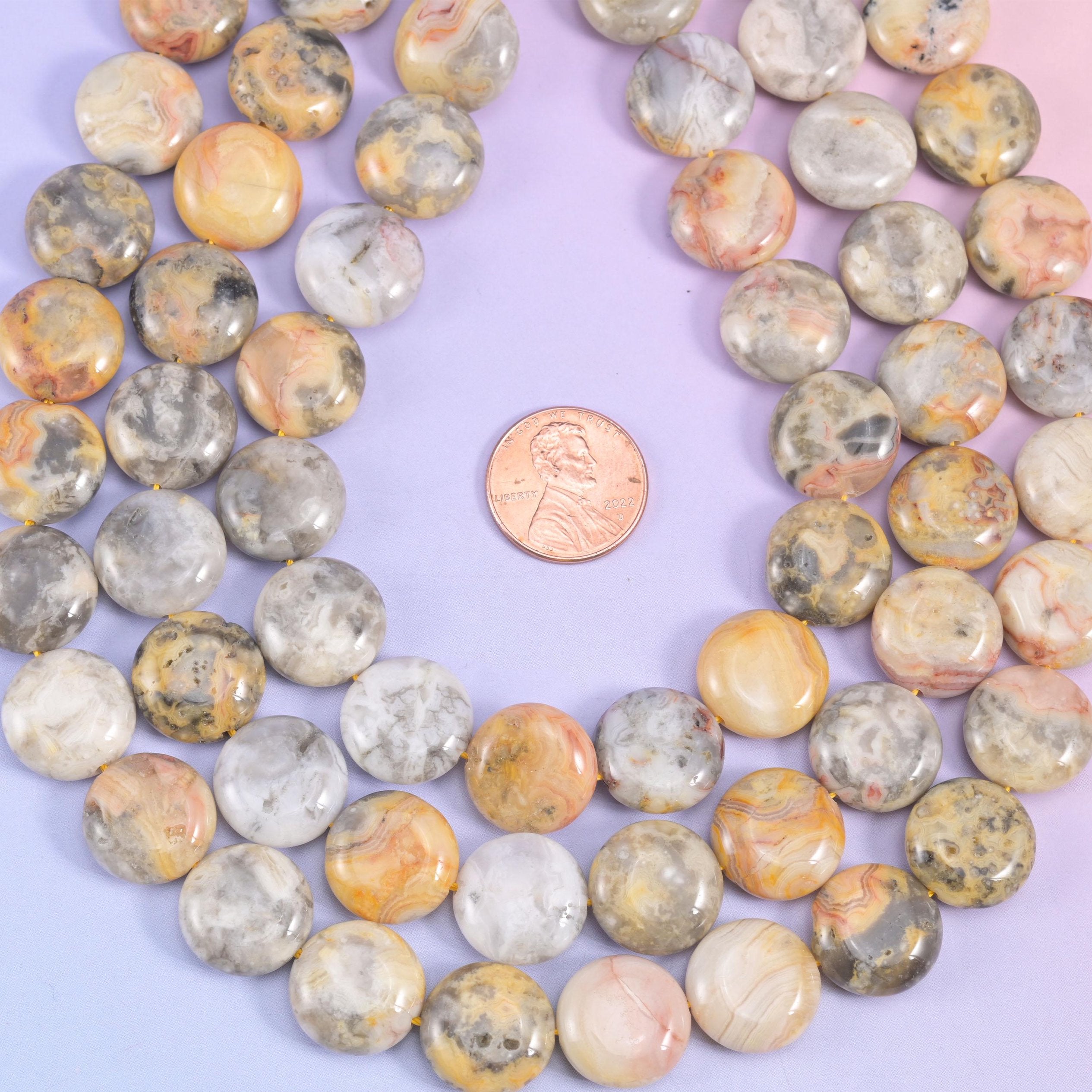 Natural Crazy Agate smooth coin beads for statement necklaces and bracelets