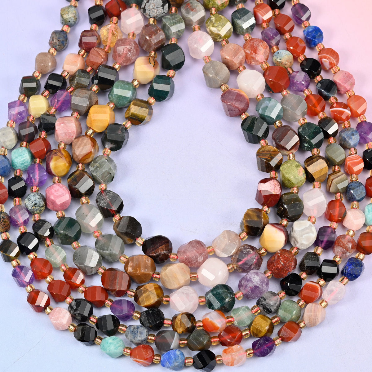 Assorted Gemstone Faceted Spiral Twist Beads 8mm 10mm, hole approximately 1.2mm (+/- 0.2mm), center drilled