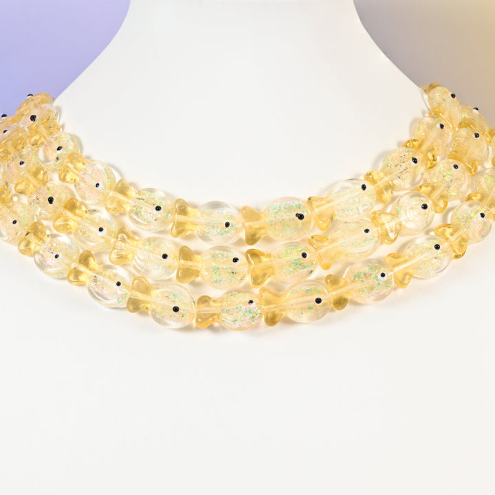 Yellow fish glass beads, 19x12mm