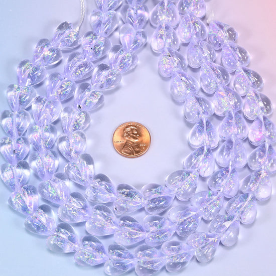 Iridescent Light Purple Heart Glass Beads, 16x15mm, 24pc Strand