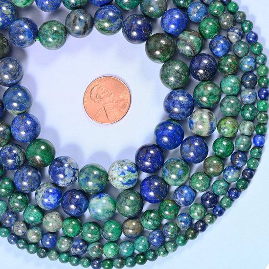 Phoenix Lapis Smooth Round Beads, sold per 15.5 inch strand