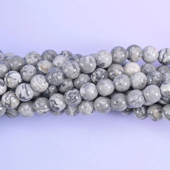 Map Jasper Large Hole Round Beads 6mm 8mm 10mm, sold in 8 inch and 15 inch strand lengths