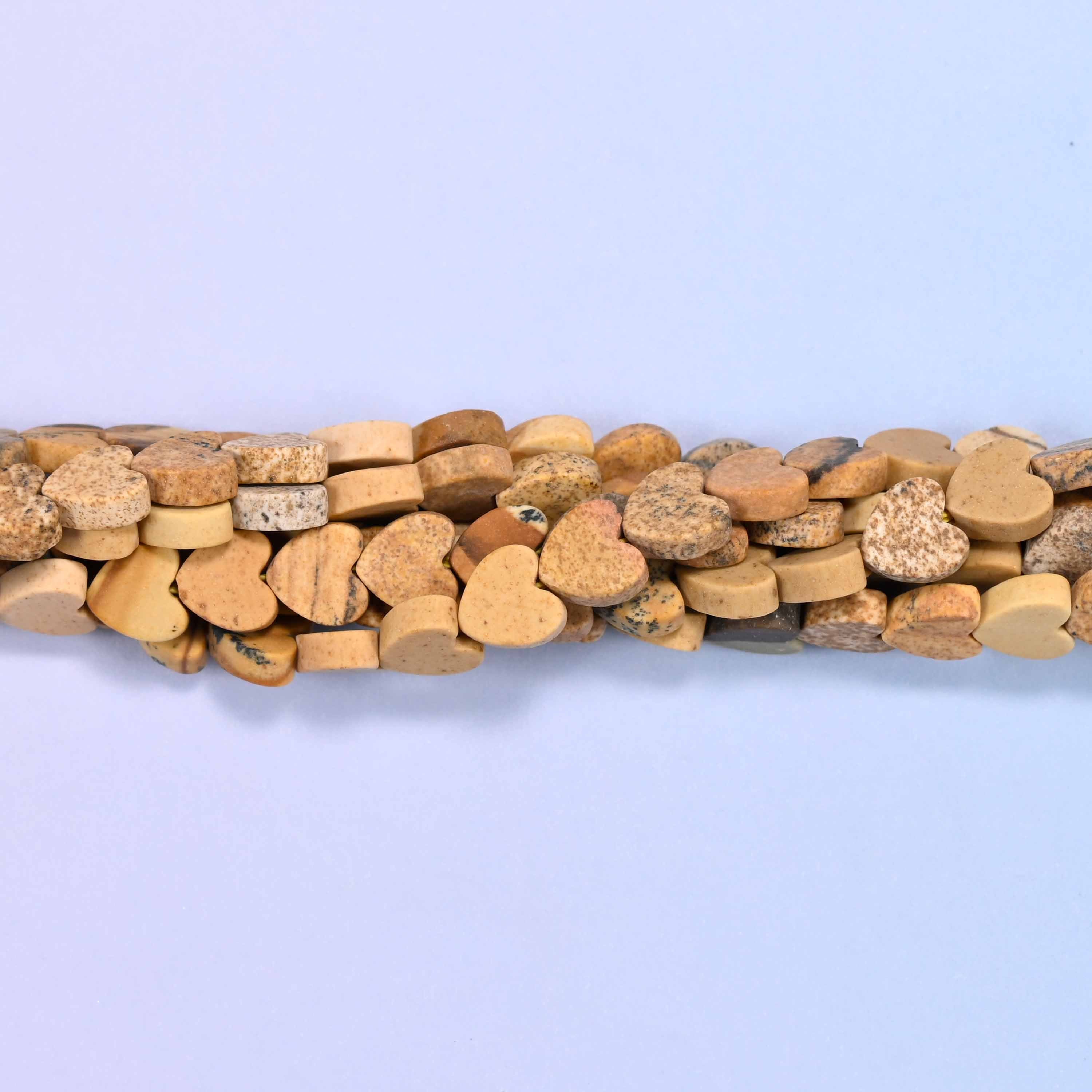 Matte Picture Jasper Flat Heart Beads: Size 6mm, Jewelry Making, 15 Inch Strand