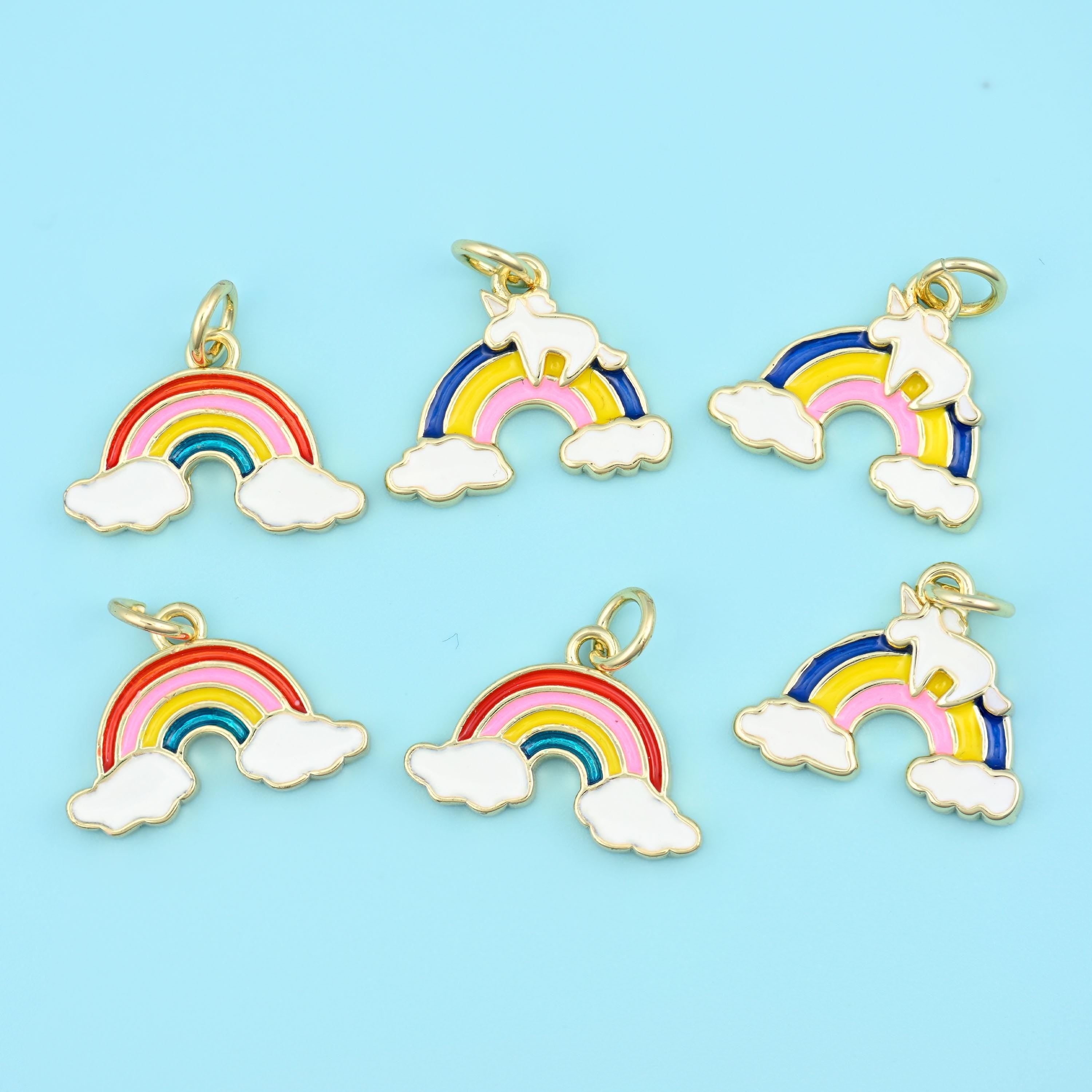 Brass beads, rainbow, Rainbow 16.85 x 11.67mm, 2.04mm thick / rainbow with unicorn 16.04 x 13.31mm, 2.22mm thick