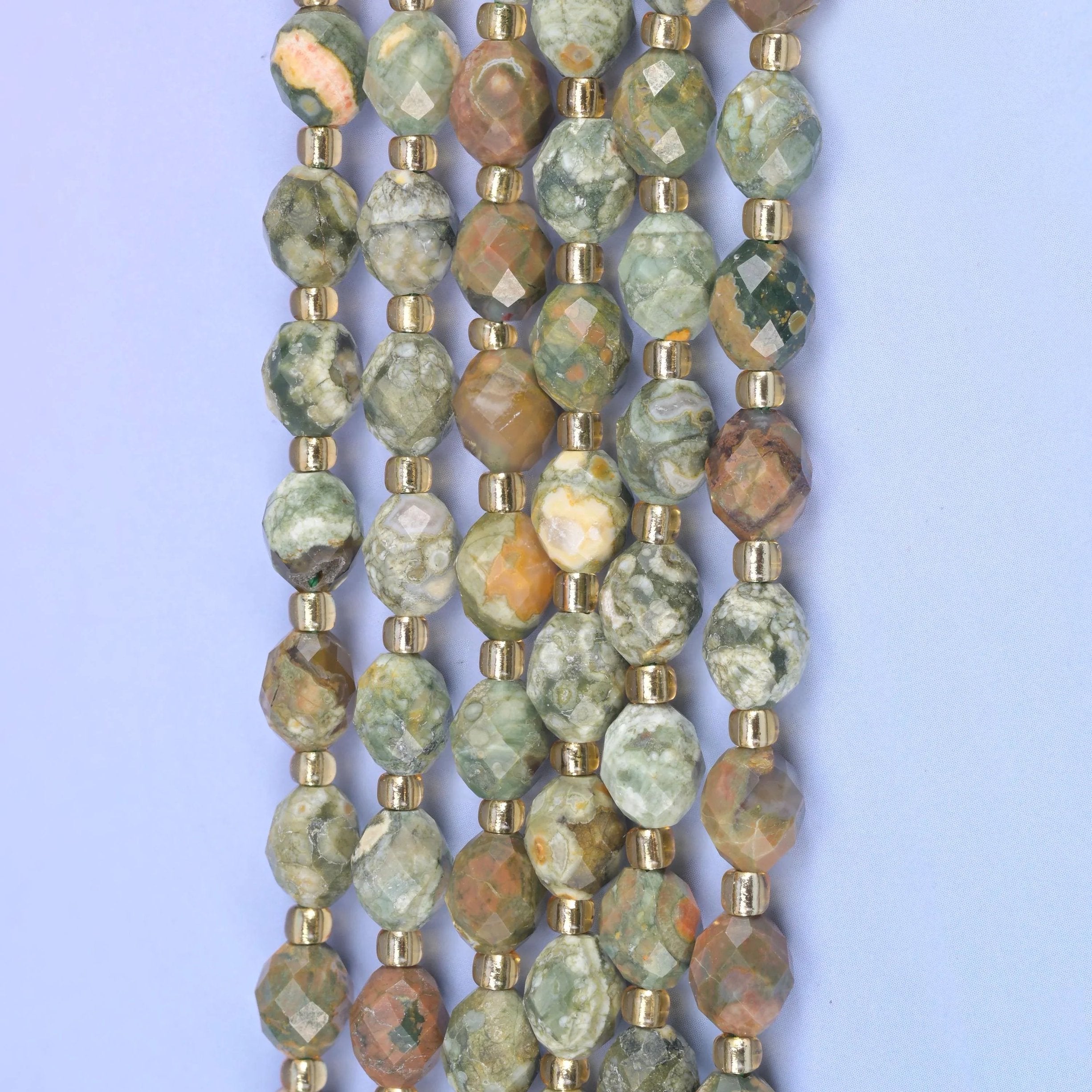 Snake Skin Jasper Faceted Rice Barrel Beads, 15.5 inch strand