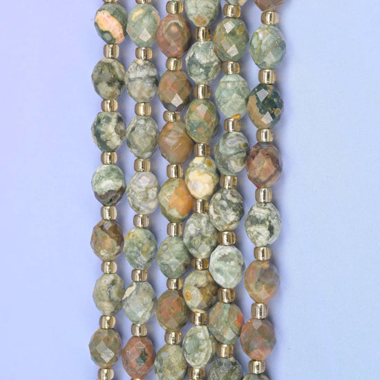 Snake Skin Jasper Faceted Rice Barrel Beads, 15.5 inch strand