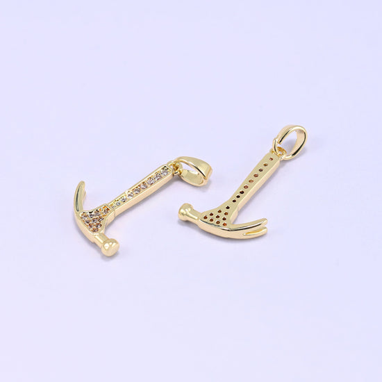 18K Gold Plated Brass Hammer Charm Pendant with sparkling zirconia accent