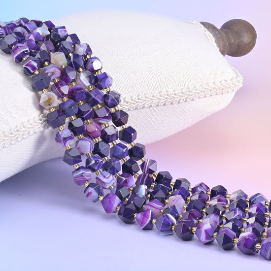 Faceted rhombus gemstone beads for drop earrings and beaded chain links.